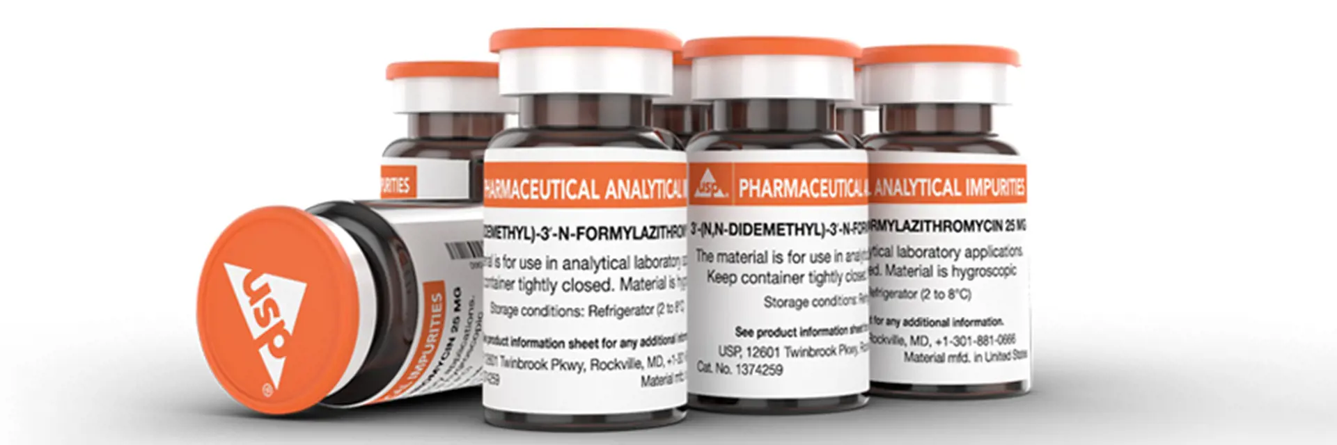Vials containing products from the USP Pharmaceutical Analytical Impurity range