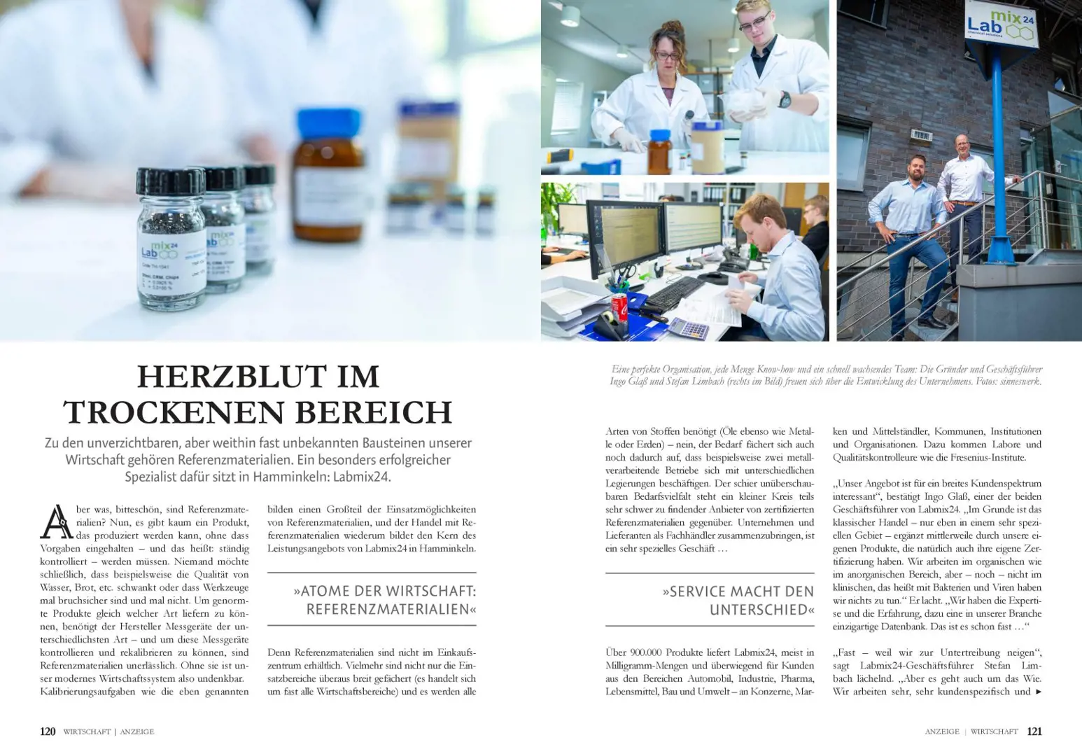 First 2 pages of the article featuring Labmix24 in the magazine Vier.Sechs.Drei.