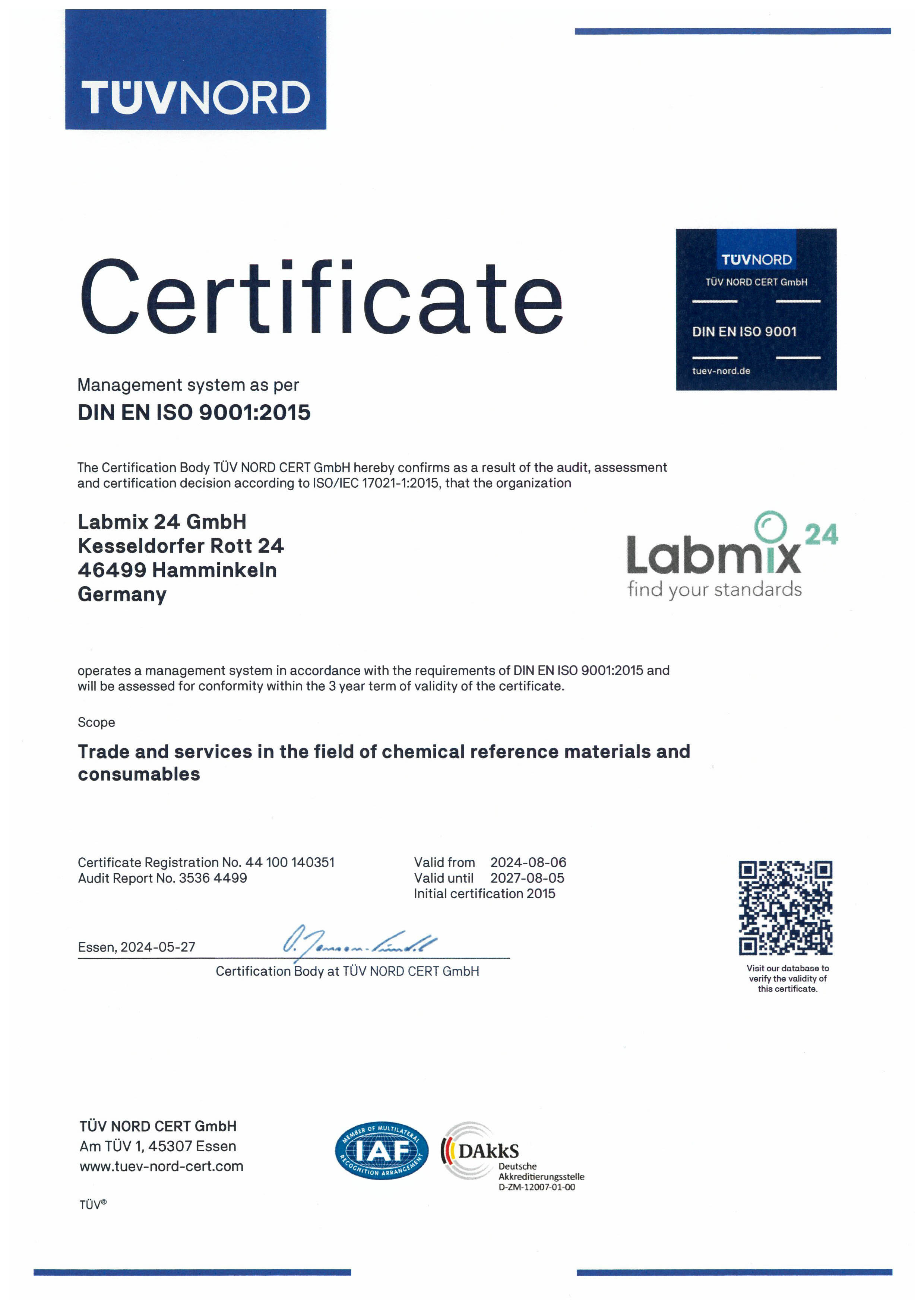 Labmix24 ISO 9001:2015 Certificate
