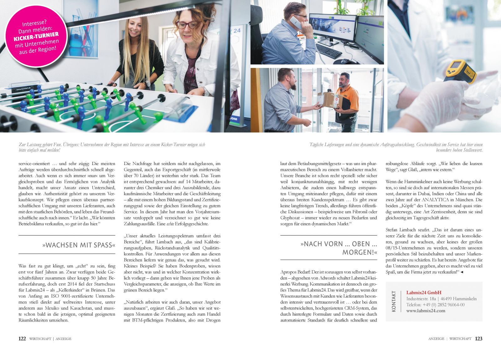 Second 2 pages of the article featuring Labmix24 in the magazine Vier.Sechs.Drei.
