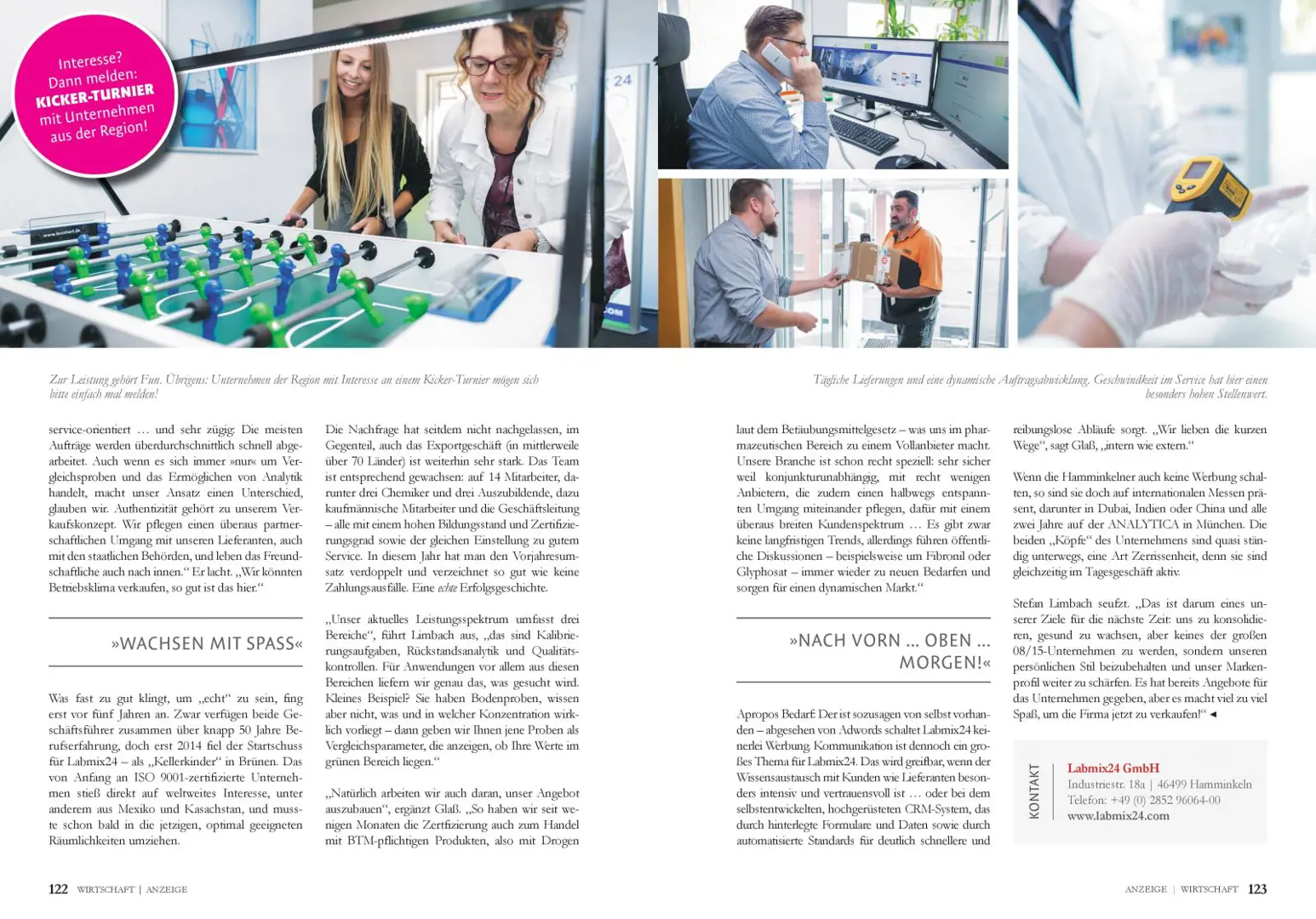 Second 2 pages of the article featuring Labmix24 in the magazine Vier.Sechs.Drei.
