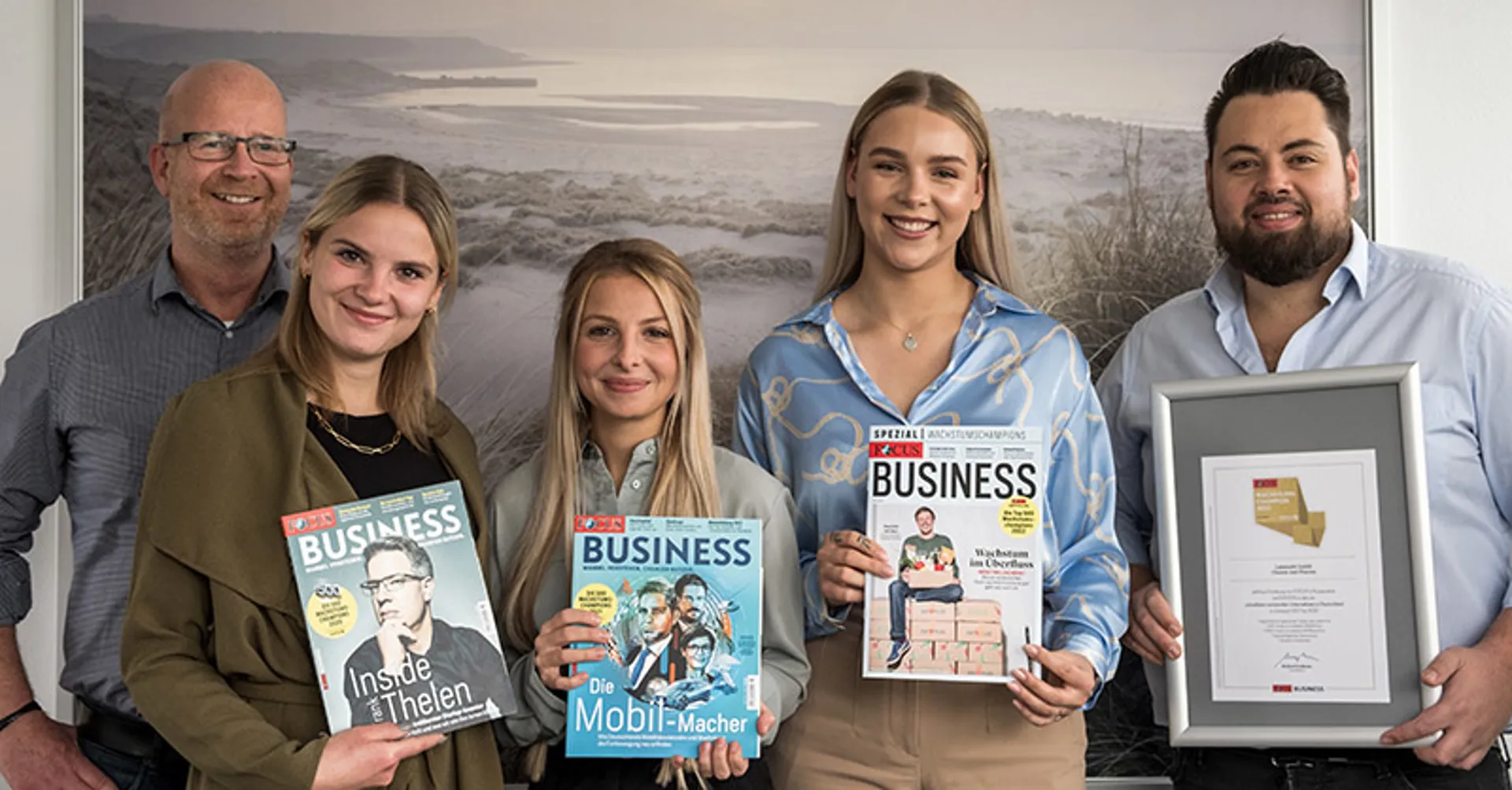 Pictured from left: Stefan Limbach (CEO), Gaby Wohlfahrt (trainee), Madeline Holzwarth (training supervisor), Aileen Pikos (trainee), and Ingo Glass (CEO)